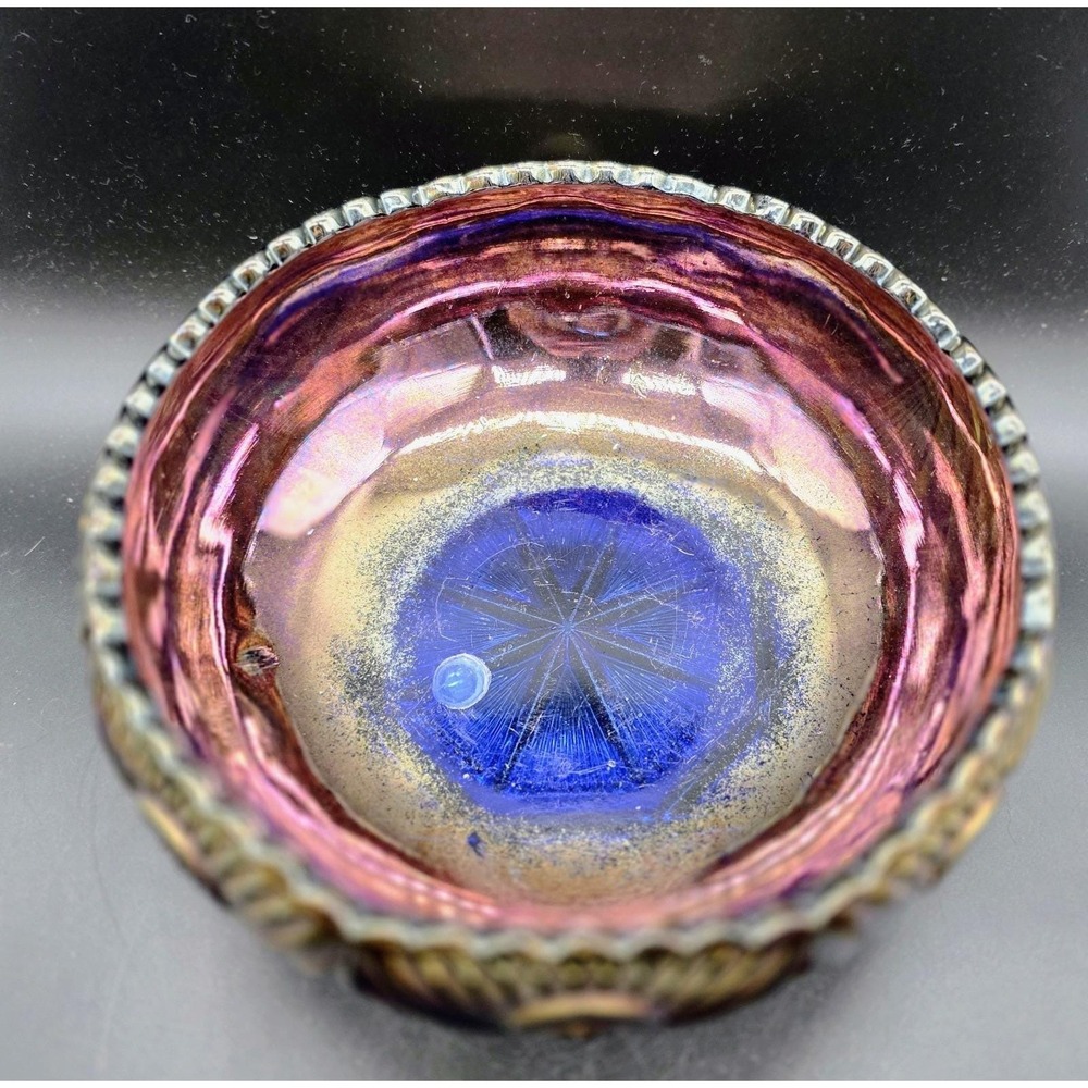 Vintage Brockwitz Carnival Glass Northern Lights 9" Rose Bowl Amethyst‎ Blue